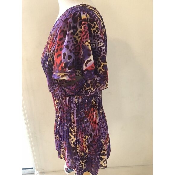 NOTATIONS Women Size Large Multicolor round collar Short Sleeve Blouse stretch - Picture 3 of 7